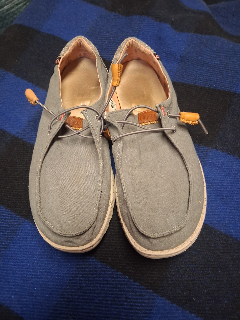 Hey Dude Gray Canvas Slip-Ons with Tan Accent Toggles